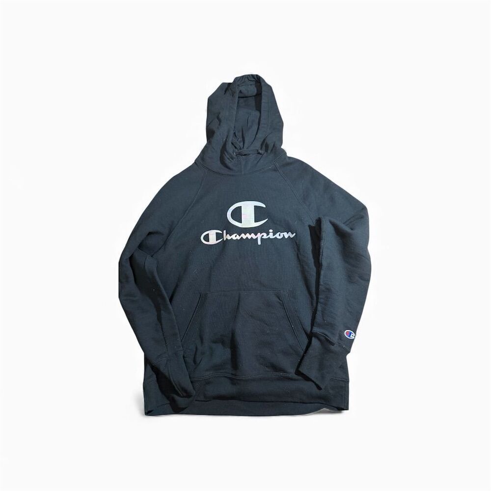 Champion Men's Black Pullover Hoodie Size L Fleece Kangaroo Pocket